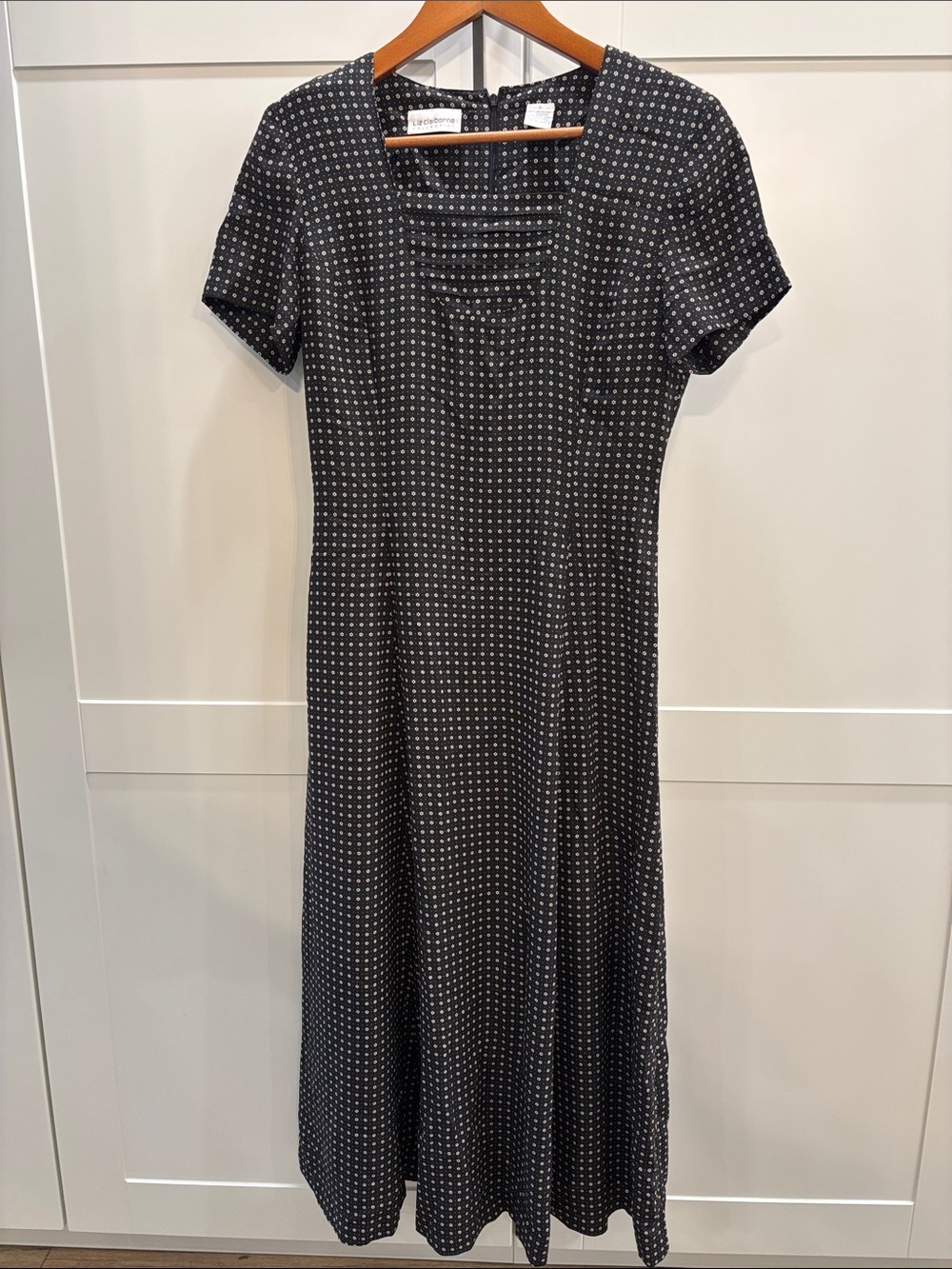 Liz Claiborne Black Midi Dress with White Dot Print